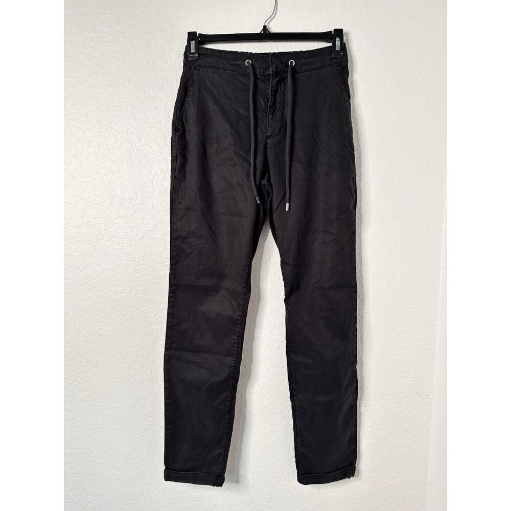 Paige Women's Pants Sz 30 Black Stretch Elastic Waist Straight Cuffed Leg